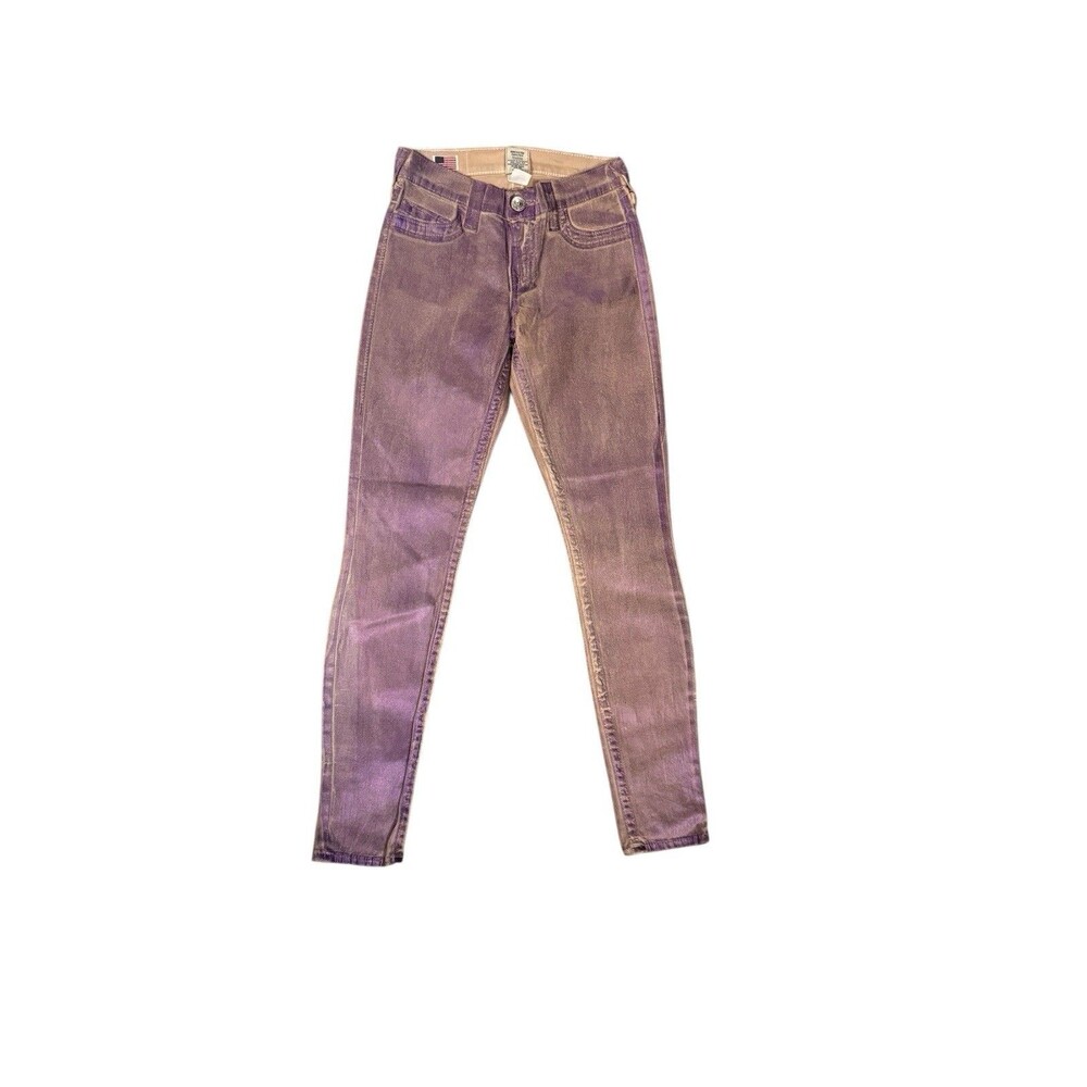 True Religion Halle Jeans Women 24 Purple Good Metallic Spray Skinny WY6N95Z93